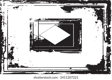 black traced grunge frame on white background, vector illustration background texture