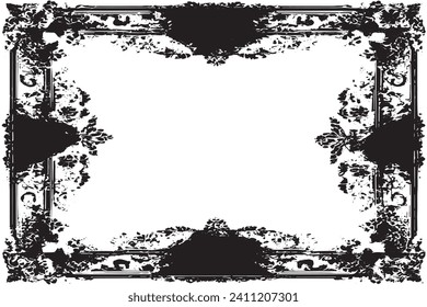 black traced grunge frame on white background, vector illustration background texture