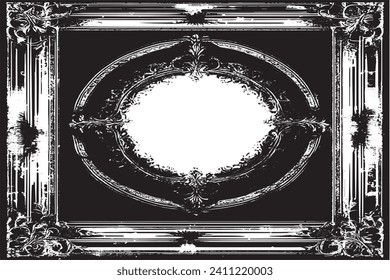 black traced horror grunge frame on white background, vector illustration background texture