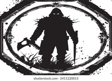 black traced horror grunge frame on white background, vector illustration background texture