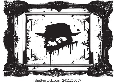 black traced horror grunge frame on white background, vector illustration background texture