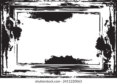 black traced horror grunge frame on white background, vector illustration background texture