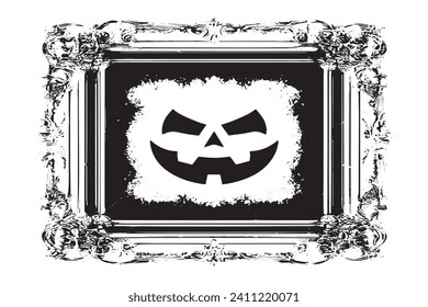 black traced horror grunge frame on white background, vector illustration background texture