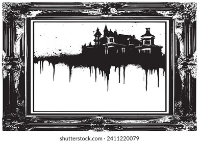black traced horror grunge frame on white background, vector illustration background texture