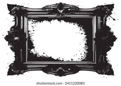 black traced horror grunge frame on white background, vector illustration background texture