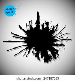 Black traced ink splatter. Vector clip-art. Dark blot for grunge design. 