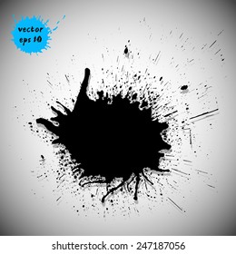 Black traced ink splatter. Vector clip-art. Dark blot for grunge design. 