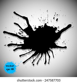 Black traced ink splatter. Vector clip-art. Dark blot for grunge design. 