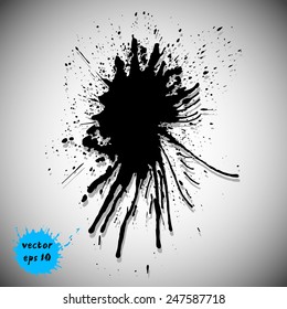 Black traced ink splatter. Vector clip-art. Dark blot for grunge design. 