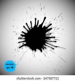 Black traced ink splatter. Vector clip-art. Dark blot for grunge design. 