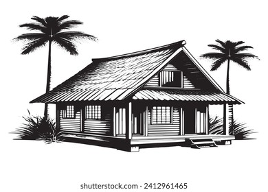 black traced texture of Hut on white background, vector illustration background texture