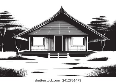 black traced texture of Hut on white background, vector illustration background texture