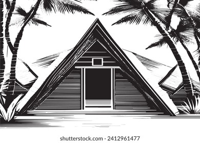 black traced texture of Hut on white background, vector illustration background texture