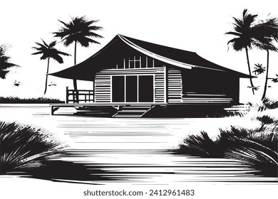 black traced texture of Hut on white background, vector illustration background texture