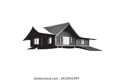 black traced texture of Hut on white background, vector illustration background texture