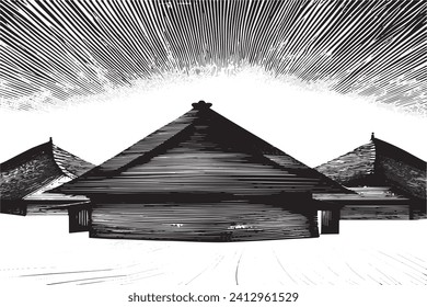 black traced texture of Hut on white background, vector illustration background texture