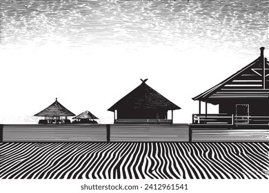 black traced texture of Hut on white background, vector illustration background texture