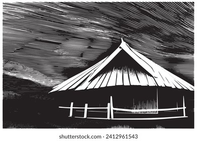 black traced texture of Hut on white background, vector illustration background texture