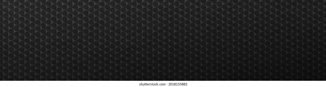 Black tracery honeycomb background. Dark carbon gradientl tiles laid in abstract texture in monochrome vector line