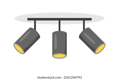 Black track lamp on light background. Ceiling vintage minimalistic light. Interior, loft. Outline, flat, and colored style. Flat design.  - Shutterstock ID 2261204793