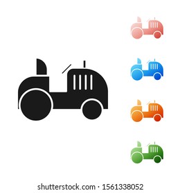 Black Tractor icon isolated on white background. Set icons colorful. Vector Illustration