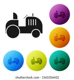 Black Tractor icon isolated on white background. Set icons colorful circle buttons. Vector Illustration