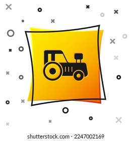 Black Tractor icon isolated on white background. Yellow square button. Vector