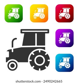 Black Tractor icon isolated on white background. Set icons in color square buttons. Vector