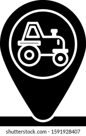 Black Tractor and location icon isolated on white background.  Vector Illustration