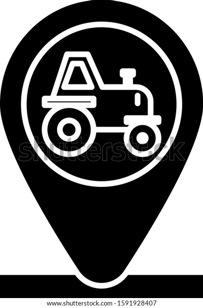Black Tractor and location icon isolated on\
white background.  Vector\
Illustration