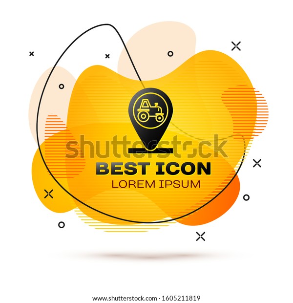 Black\
Tractor and location icon isolated on white background. Abstract\
banner with liquid shapes. Vector\
Illustration