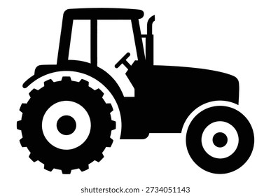Silueta negra del tractor que representa la maquinaria agrícola, la industria agrícola, el transporte rural y el equipo pesado del campo
