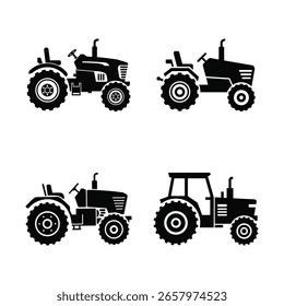 Un tractor negro con juego de Vectores de íconos de ruedas