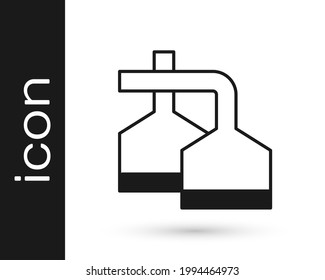 Black Traditional brewing vessels in brewery icon isolated on white background. Beer brewing process. Distillery plant, brewery.  Vector