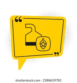 Black Traditional brewing vessels in brewery icon isolated on white background. Beer brewing process. Distillery plant, brewery. Yellow speech bubble symbol. Vector