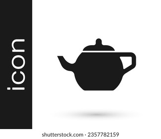 Black Traditional Chinese tea ceremony icon isolated on white background. Teapot with cup.  Vector