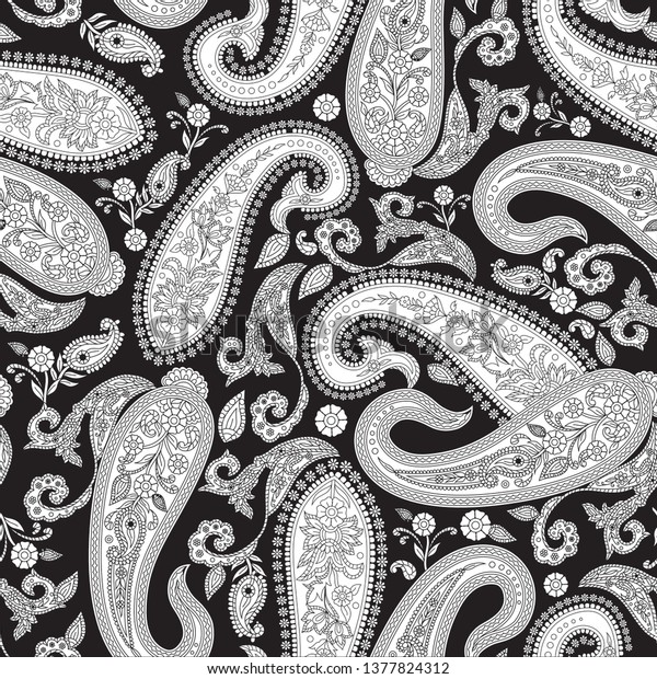 Black Traditional Indian Paisley Pattern Stock Vector Royalty Free