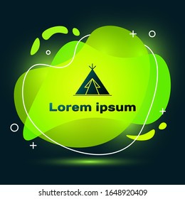 Black Traditional indian teepee or wigwam icon isolated on black background. Indian tent. Abstract banner with liquid shapes. Vector Illustration