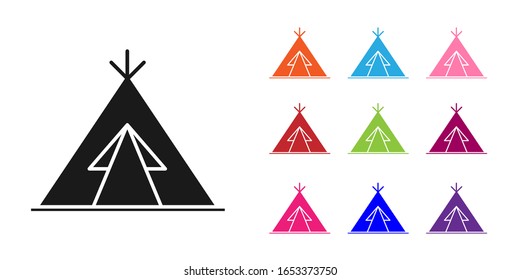 Black Traditional indian teepee or wigwam icon isolated on white background. Indian tent. Set icons colorful. Vector Illustration