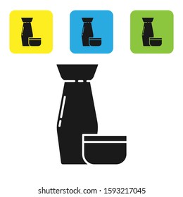 Black Traditional Japanese tea ceremony icon isolated on white background. Teapot with cup. Set icons colorful square buttons. Vector Illustration