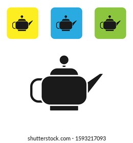 Black Traditional Japanese tea ceremony icon isolated on white background. Teapot with cup. Set icons colorful square buttons. Vector Illustration