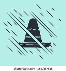 Black Traditional mexican sombrero hat icon isolated on green background. Glitch style. Vector Illustration