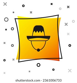 Black Traditional mexican sombrero hat icon isolated on white background. Yellow square button. Vector