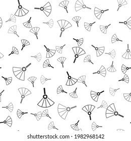 Black Traditional paper chinese or japanese folding fan icon isolated seamless pattern on white background.  Vector