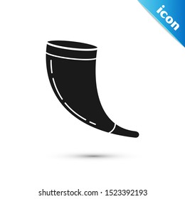 Black Traditional ram horn, shofar icon isolated on white background. Rosh hashanah, jewish New Year holiday traditional symbol.  Vector Illustration