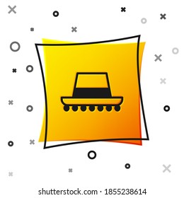 Black Traditional spanish hat icon isolated on white background. Yellow square button. Vector.