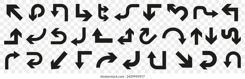 Black traffic arrow for app. Simple arrow icons in black. Arrow template set. Arrow icon collection