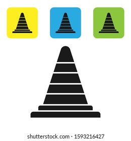 Black Traffic cone icon isolated on white background. Set icons colorful square buttons. Vector Illustration