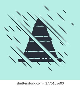 Black Traffic cone icon isolated on green background. Glitch style. Vector Illustration