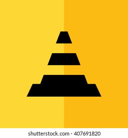 Black traffic cone vector icon. Yellow background